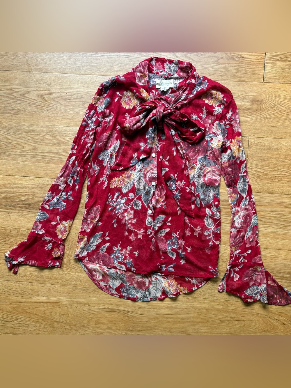 Denim & Supply Ralph Lauren Tie Front Floral Button Up Flutter Sleeve Top XS